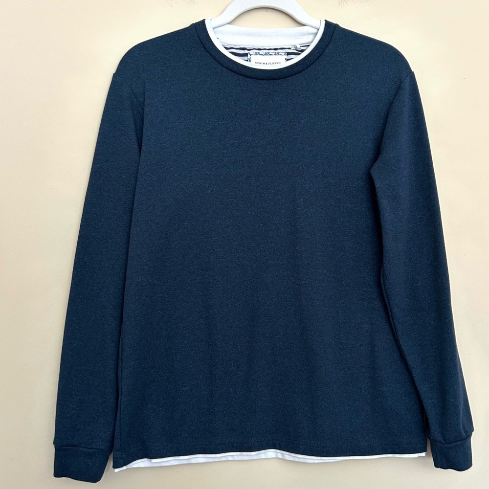 Denim & Flower Women's Long Sleeve Dark Navy Blue Crewneck Sweatshirt